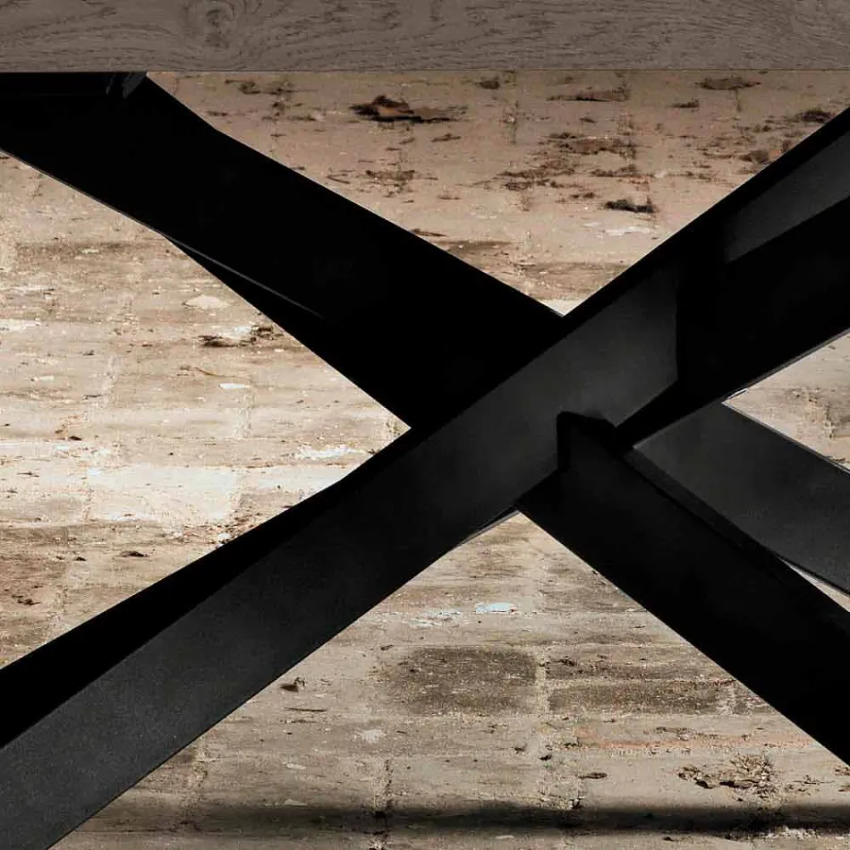 Tavolo da pranzo di design in legno rovere e metallo made Italy Oncino Viadurini