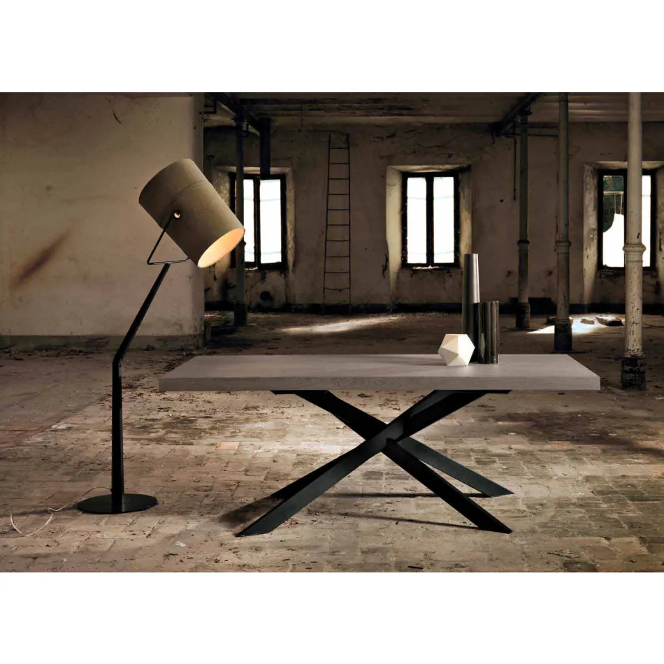 Tavolo da pranzo di design in legno rovere e metallo made Italy Oncino Viadurini