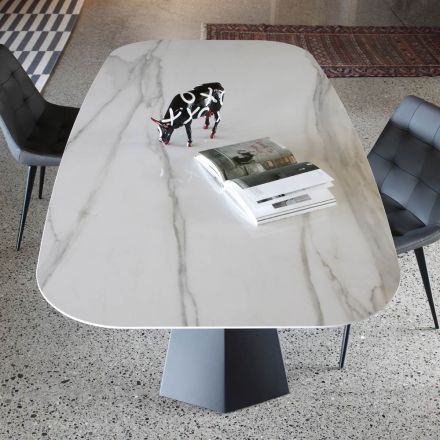 Tavolo da Pranzo Ellittico in Acciaio e Ceramica Lucida Florim - Gelsino Viadurini