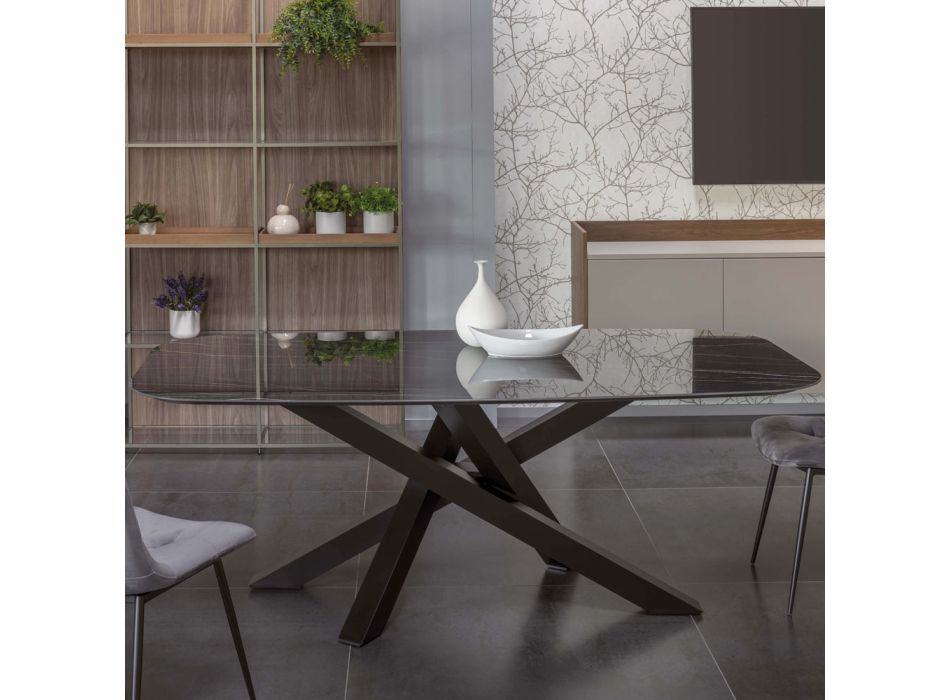 Tavolo da Pranzo Ellittico in Ceramica e Alluminio - Yamir Viadurini