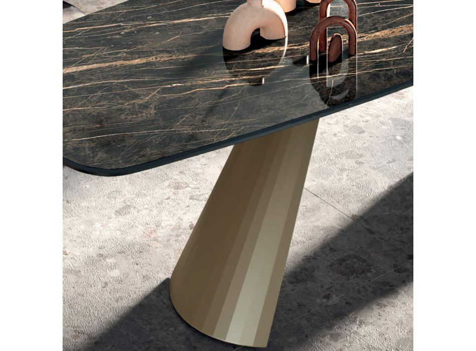 Tavolo da Pranzo Fisso con Piano a Botte in Ceramica Made in Italy - Occhiali Viadurini