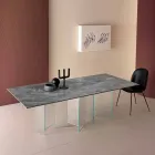 Tavolo da Pranzo in Ceramica e Base in Vetro Extrachiaro Made in Italy – Random Viadurini
