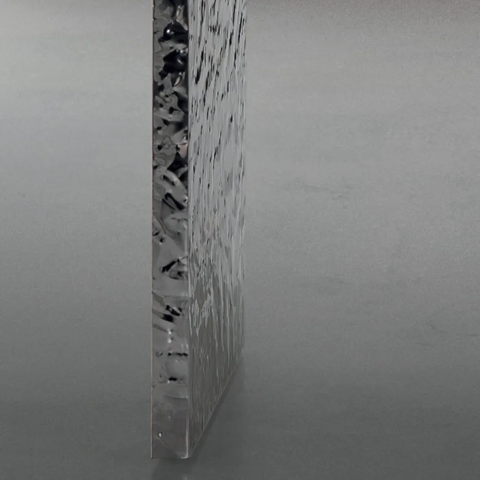 Tavolo da Pranzo in Impiallacciato e Acciaio Martellato Made in Italy – Strappo Viadurini