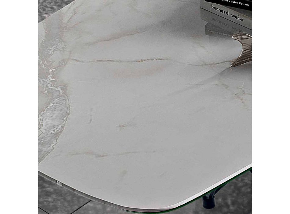 Tavolo da Pranzo in Ipermarmo e Acciaio Made in Italy, Alta Qualità - Ezzellino Viadurini