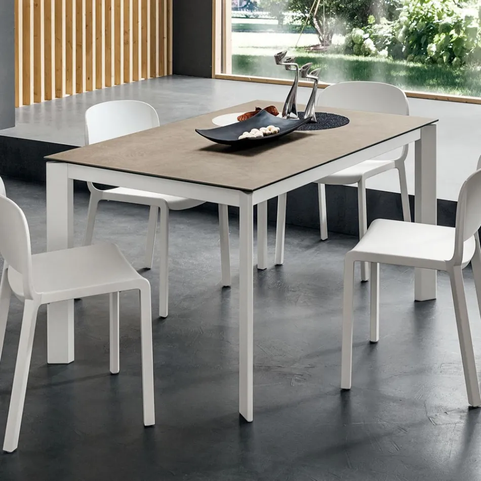 Tavolo da Pranzo in Laminam con Struttura in Alluminio Made in Italy - Bavaria Viadurini