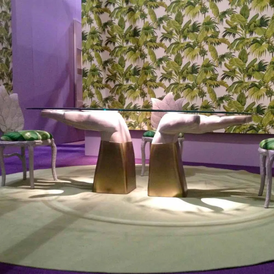 Tavolo da pranzo in legno con piano in vetro, made in Italy, Bartolo  Viadurini