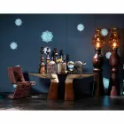 Tavolo da pranzo in legno con piano in vetro, made in Italy, Bartolo  Viadurini