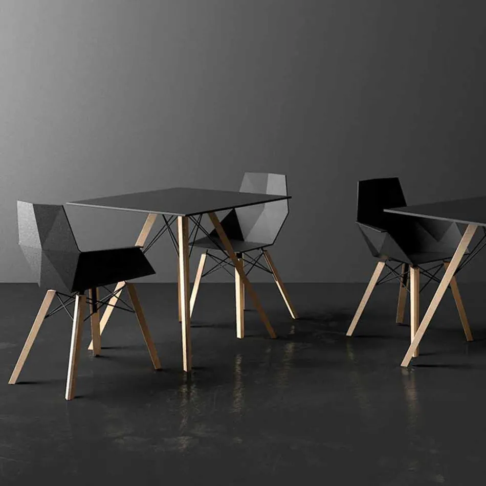 Tavolo da Pranzo in Legno e Hpl Design Quadrato, 4 Pezzi - Faz Wood by Vondom Viadurini