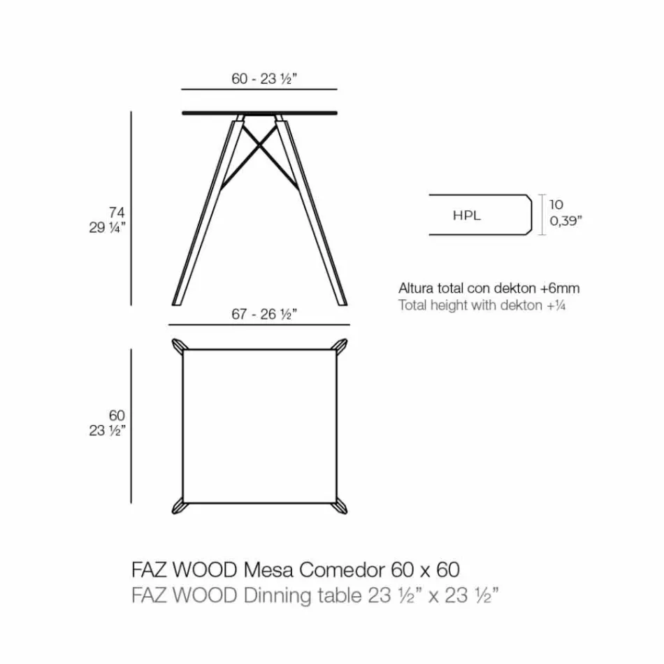 Tavolo da Pranzo in Legno e Hpl Design Quadrato, 4 Pezzi - Faz Wood by Vondom Viadurini