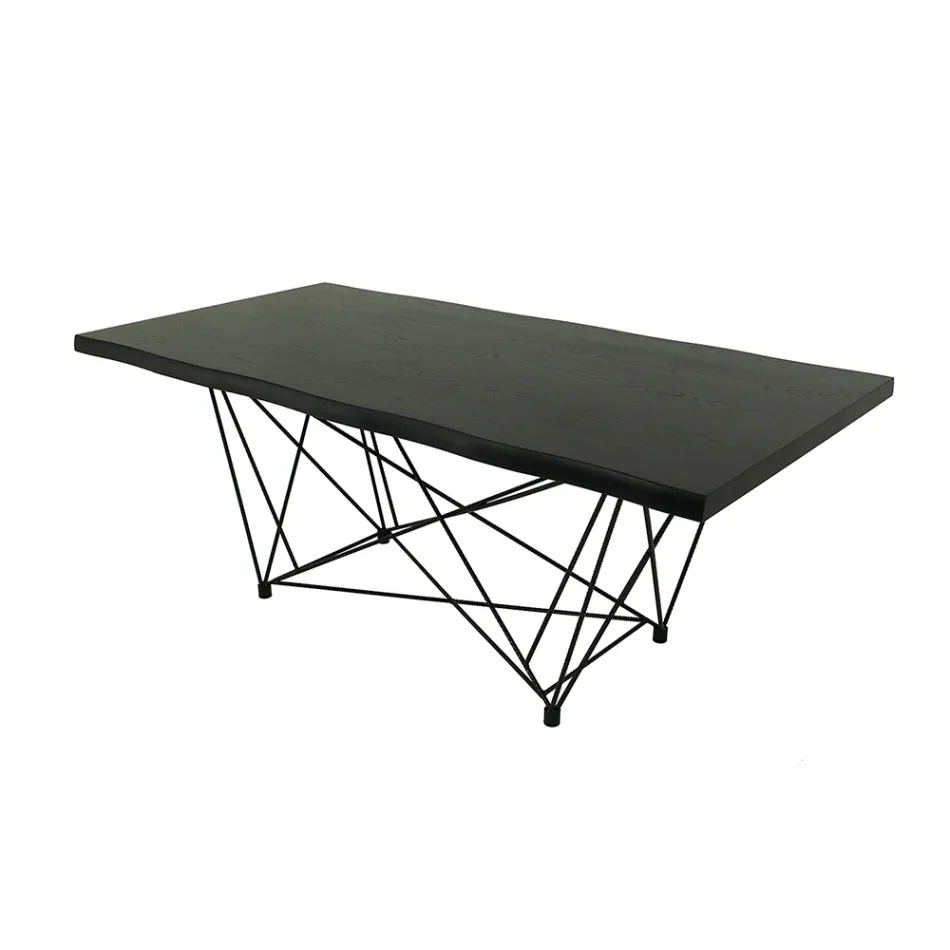 Tavolo da Pranzo in Legno Impiallacciato e Acciaio Made in Italy – Ezzellino Viadurini