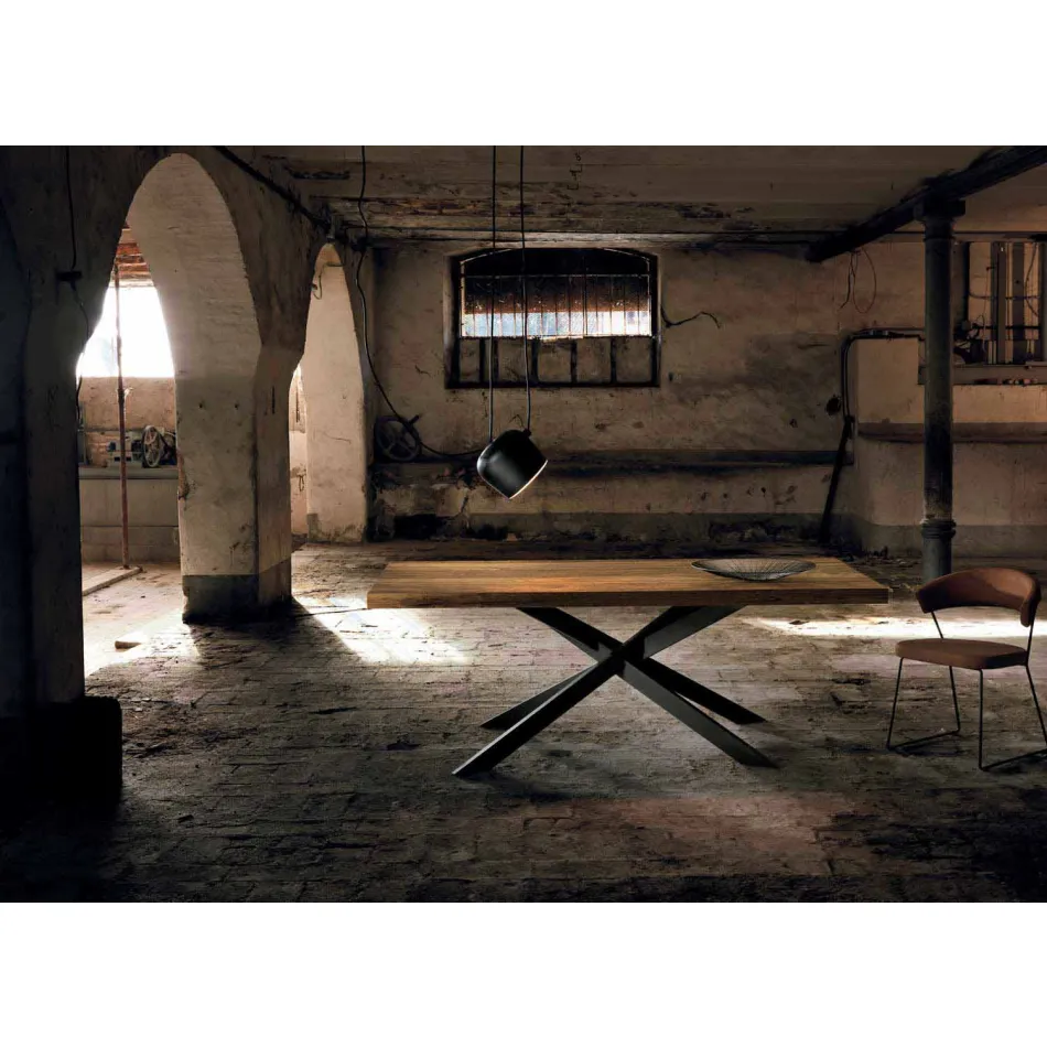 Tavolo da pranzo in legno massello moderno fatto in Italia Oncino Viadurini