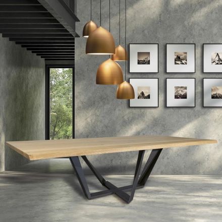Tavolo da Pranzo in Legno Rovere e Metallo Color Grigio Ferro Made in Italy - Patty Viadurini