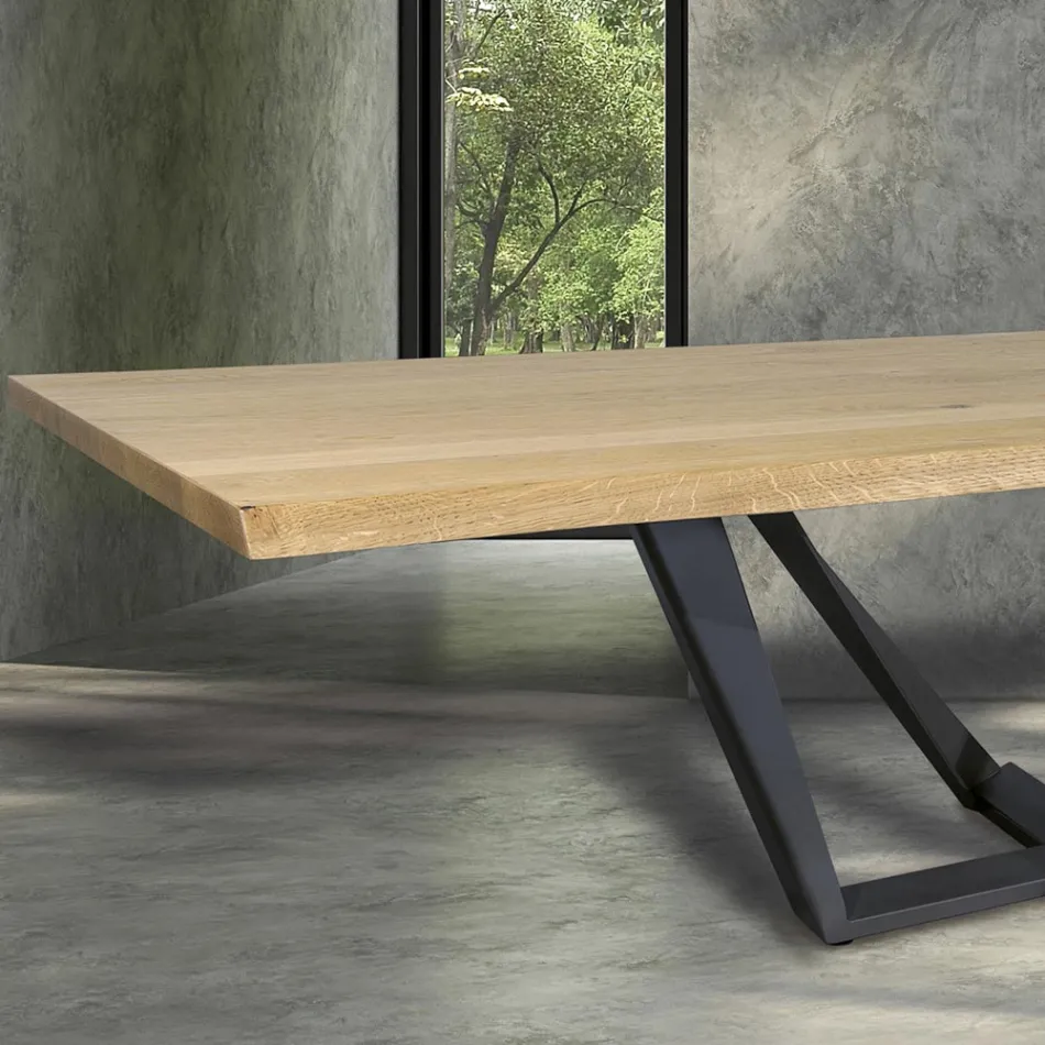 Tavolo da Pranzo in Legno Rovere e Metallo Color Grigio Ferro Made in Italy - Patty Viadurini