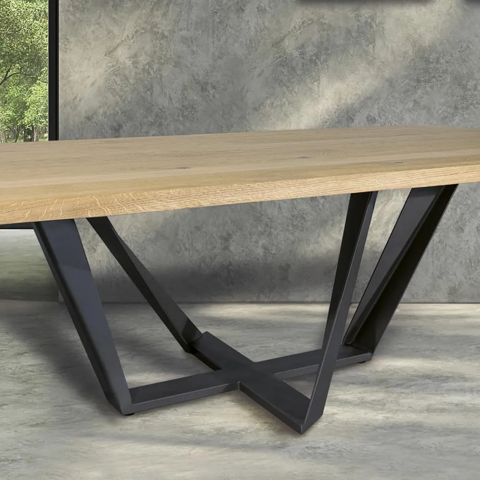 Tavolo da Pranzo in Legno Rovere e Metallo Color Grigio Ferro Made in Italy - Patty Viadurini