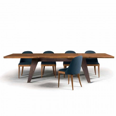 Tavolo da pranzo in legno scortecciato noce naturale design, Antonio Viadurini