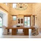 Tavolo da Pranzo in Legno Tropicale Reciclato con Doppio Basamento - Slide Viadurini