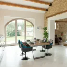 Tavolo da Pranzo in Legno Tropicale Riciclato e Gambe in Metallo - Slide Viadurini