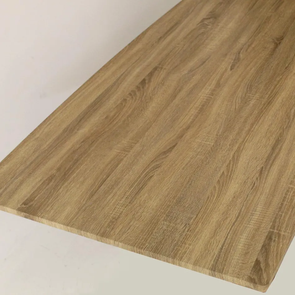 Tavolo da Pranzo in MDF Effetto Legno e Base in Metallo Nero - Tramonto Viadurini