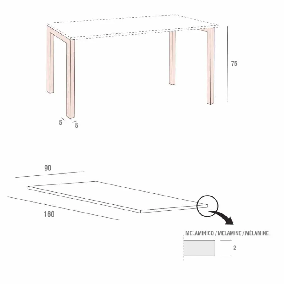 Tavolo da Pranzo in Melaminico e Metallo Verniciato Made in Italy - Remigio Viadurini