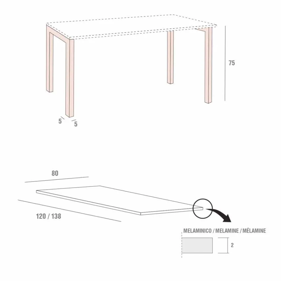 Tavolo da Pranzo in Melaminico e Metallo Verniciato Made in Italy - Remigio Viadurini