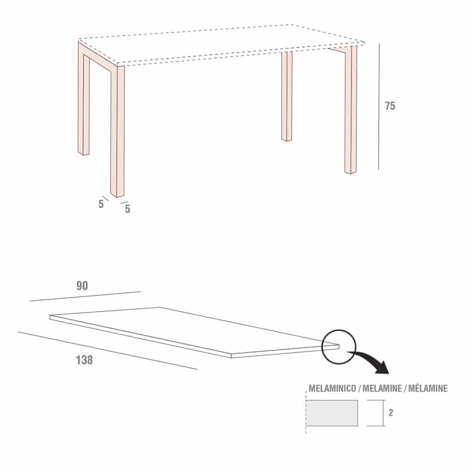 Tavolo da Pranzo in Melaminico e Metallo Verniciato Made in Italy - Remigio Viadurini