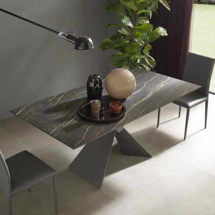 Tavolo da Pranzo in Metallo e Piano in Ceramica Design Made in Italy - Anaconda Viadurini