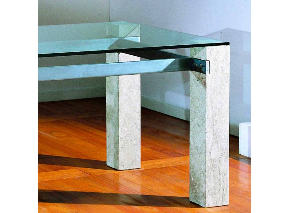 Tavolo da pranzo in pietra e cristallo dal design moderno Ebea Viadurini
