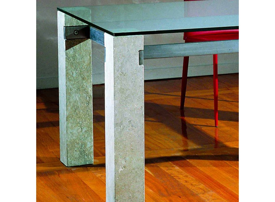 Tavolo da pranzo in pietra e cristallo dal design moderno Ebea Viadurini