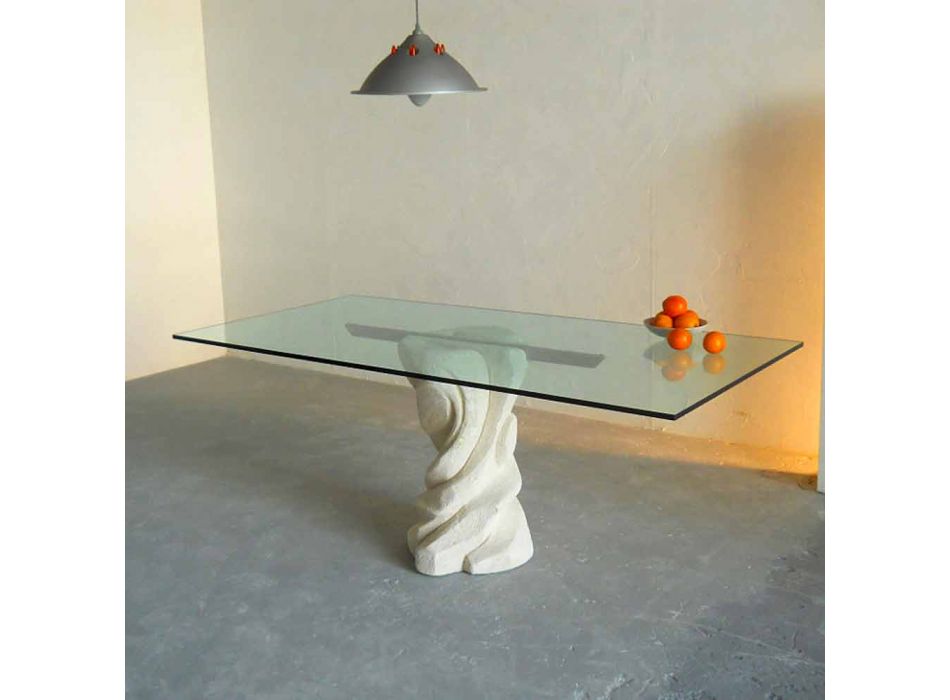 Tavolo da pranzo in pietra e cristallo dal design moderno Urano Viadurini
