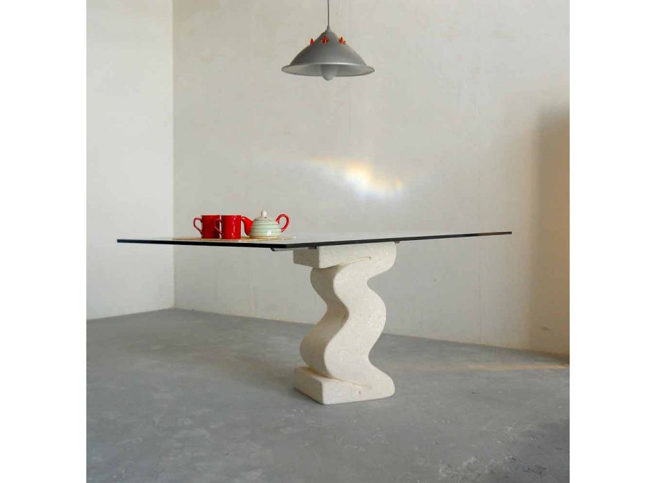 Tavolo da pranzo in pietra e cristallo di design moderno Anteros Viadurini