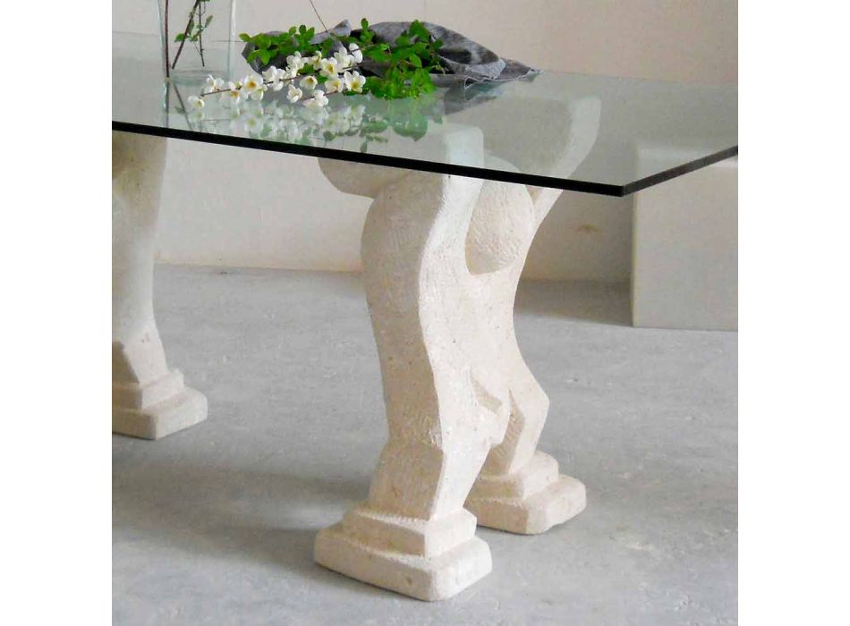 Tavolo da pranzo in pietra e cristallo di design moderno Medusa Viadurini