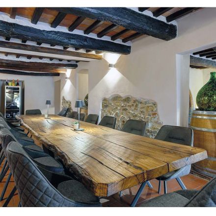 Tavolo da Pranzo in Quercia Secolare e 14 Sedie Incluse Made in Italy - Dite, Pezzo Unico Viadurini