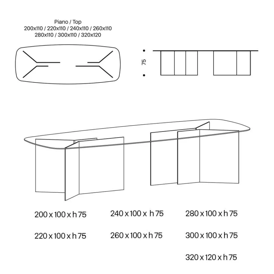 Tavolo da Pranzo in Vetro con Piano Rettangolare Made in Italy - Charles Viadurini
