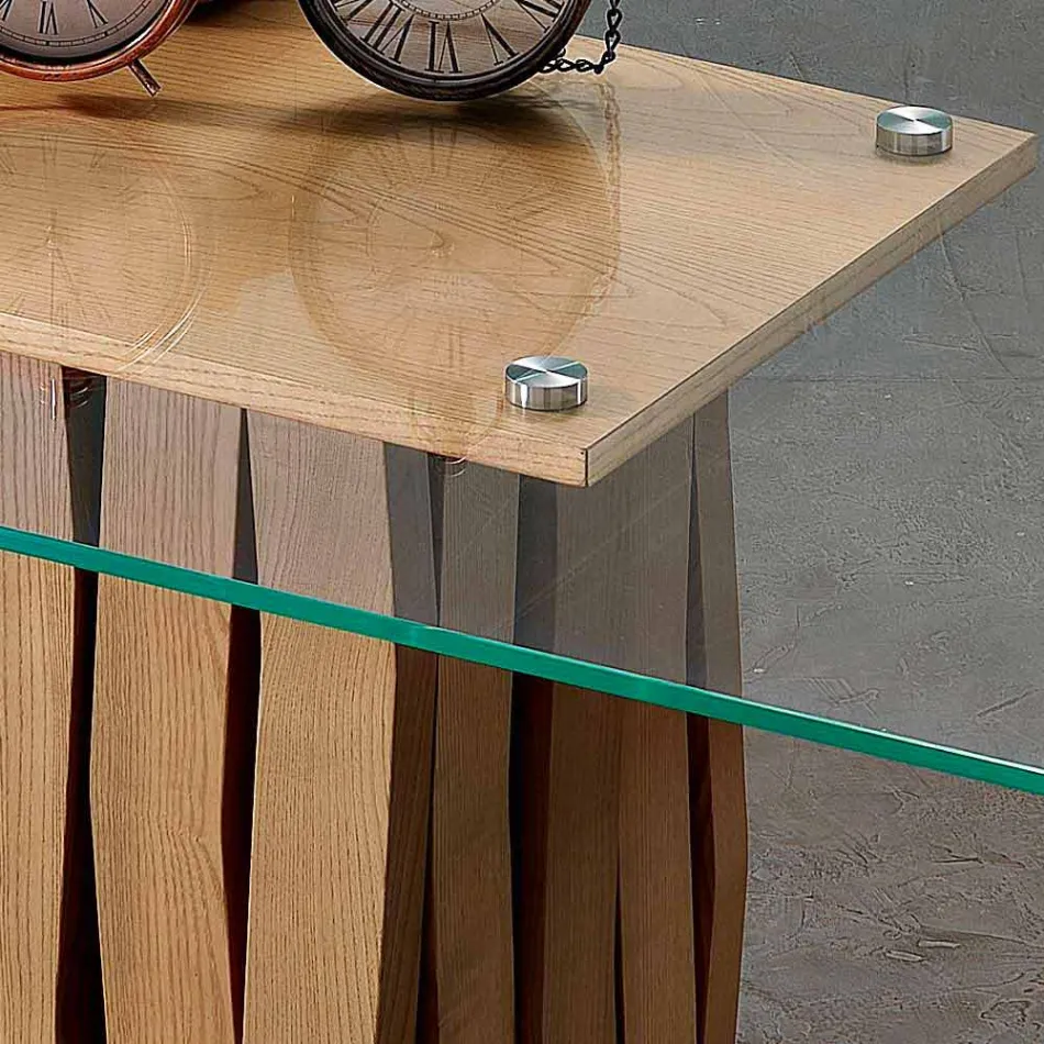 Tavolo da pranzo in vetro e legno massello made in Italy, Egisto Viadurini