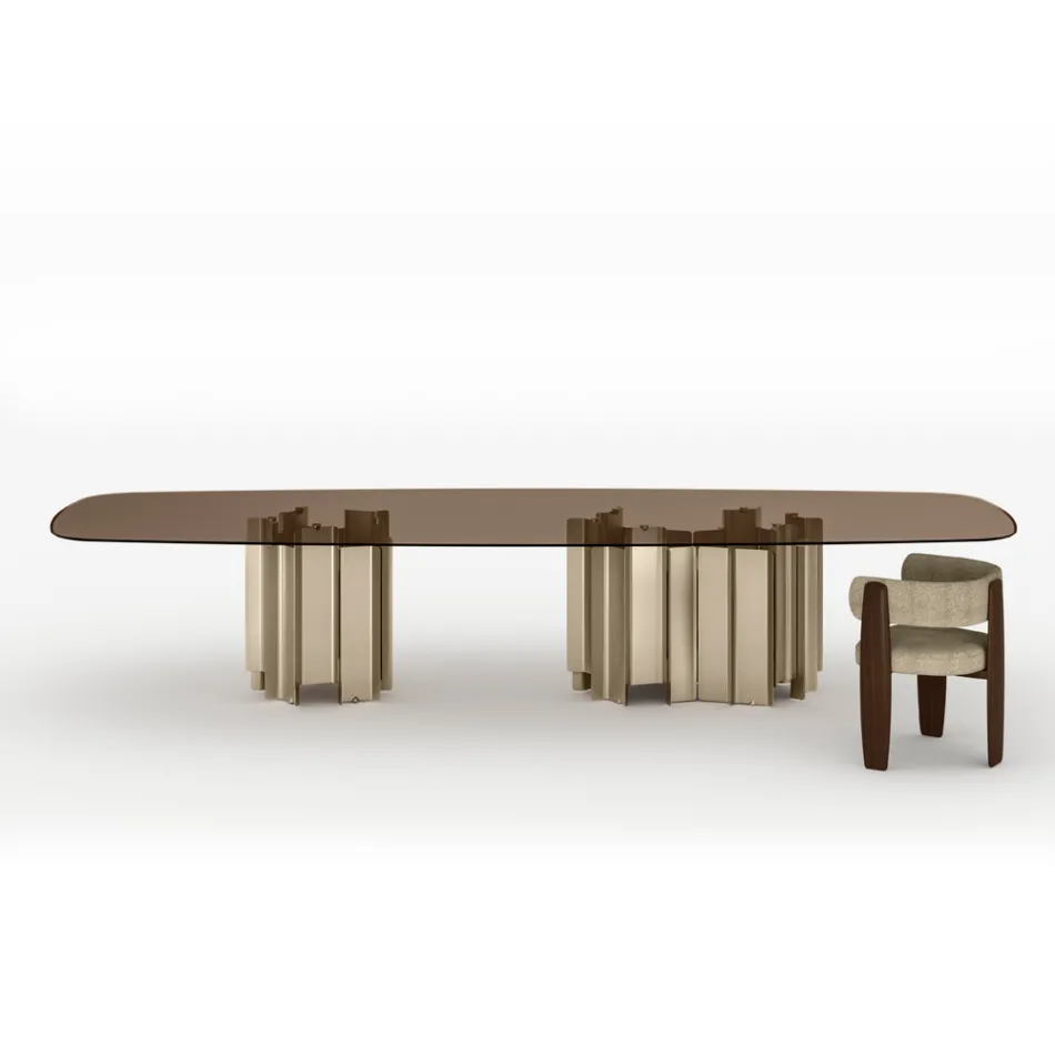 Tavolo da Pranzo in Vetro e Metallo dal Design Moderno Made in Italy - Duna Viadurini