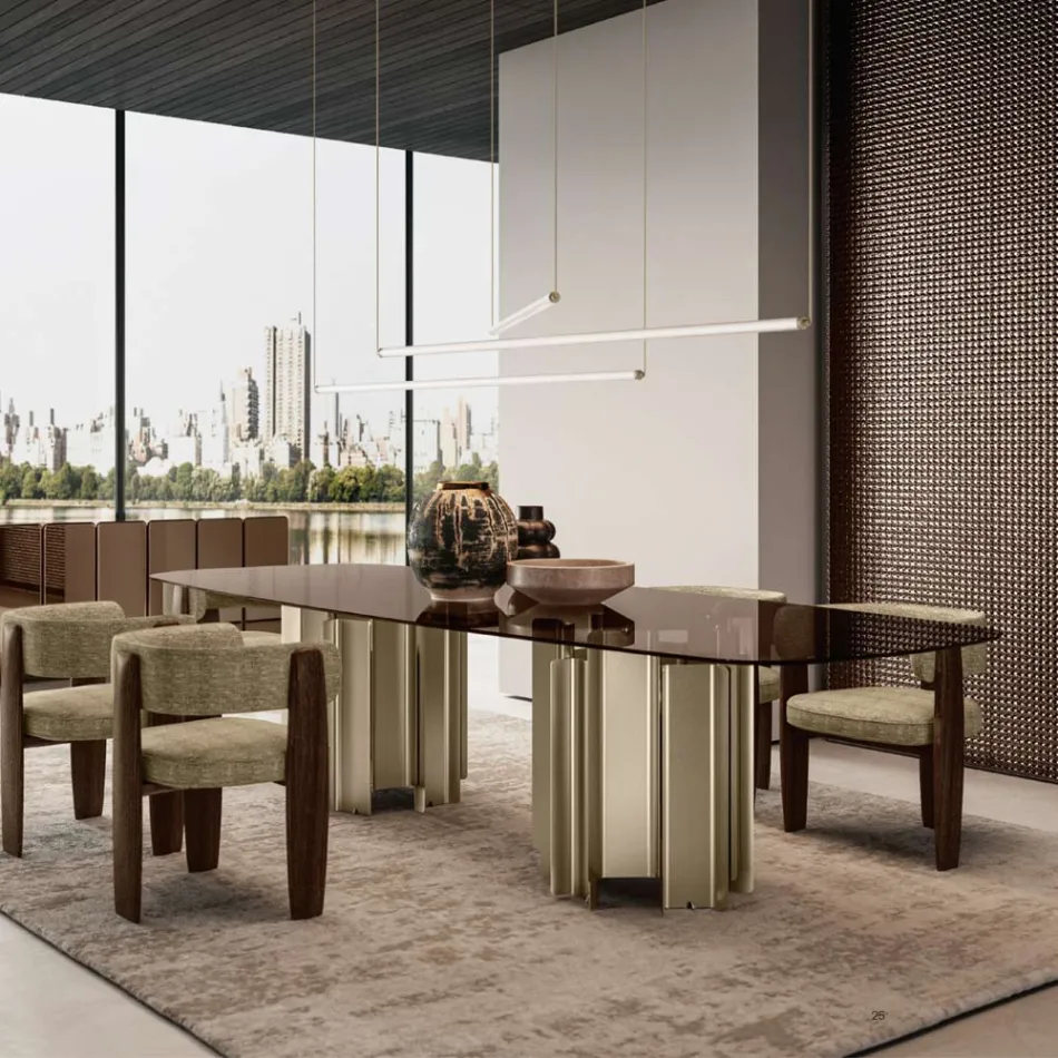Tavolo da Pranzo in Vetro e Metallo dal Design Moderno Made in Italy - Duna Viadurini
