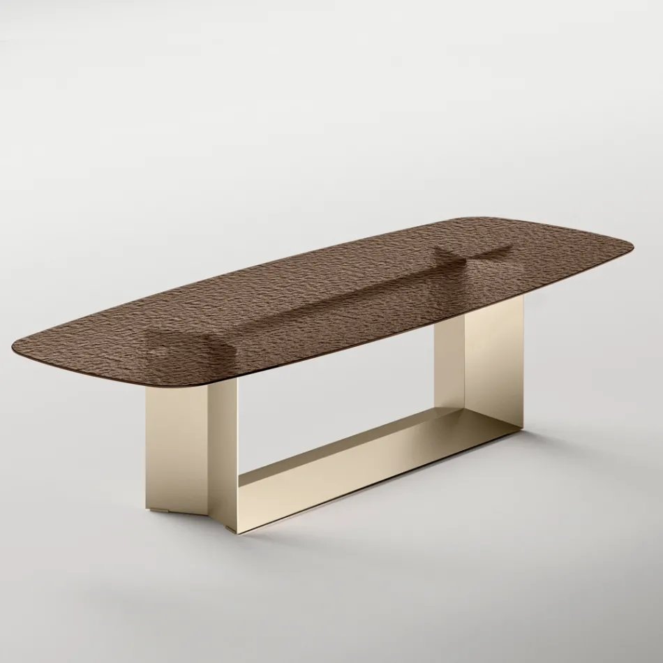 Tavolo da Pranzo in Vetro Fuso Bronzo o Fumè di Design Made in Italy - Moro Viadurini