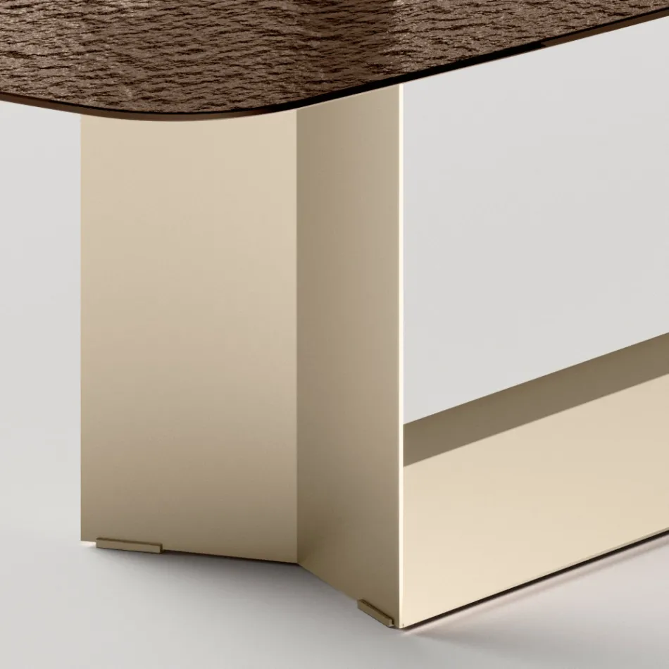 Tavolo da Pranzo in Vetro Fuso Bronzo o Fumè di Design Made in Italy - Moro Viadurini
