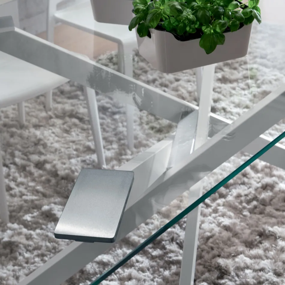 Tavolo da Pranzo in Vetro Temperato e Metallo di Lusso Made in Italy - Carlino Viadurini