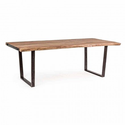 Tavolo da Pranzo Moderno in Legno di Acacia e Acciaio Homemotion - Bingo Viadurini