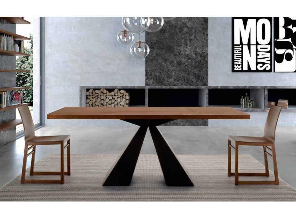 Tavolo da Pranzo Moderno in Legno Impiallacciato e Acciaio Made Italy – Dalmata Viadurini