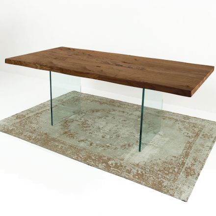 Tavolo da Pranzo Moderno in Legno Impiallacciato e Vetro Made in Italy – Strappo Viadurini