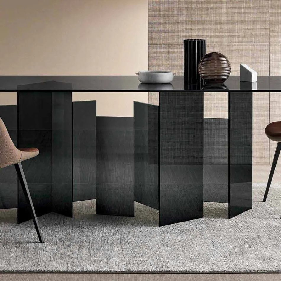 Tavolo da Pranzo Moderno in Vetro Extrachiaro o Fumè Made in Italy – Random Viadurini