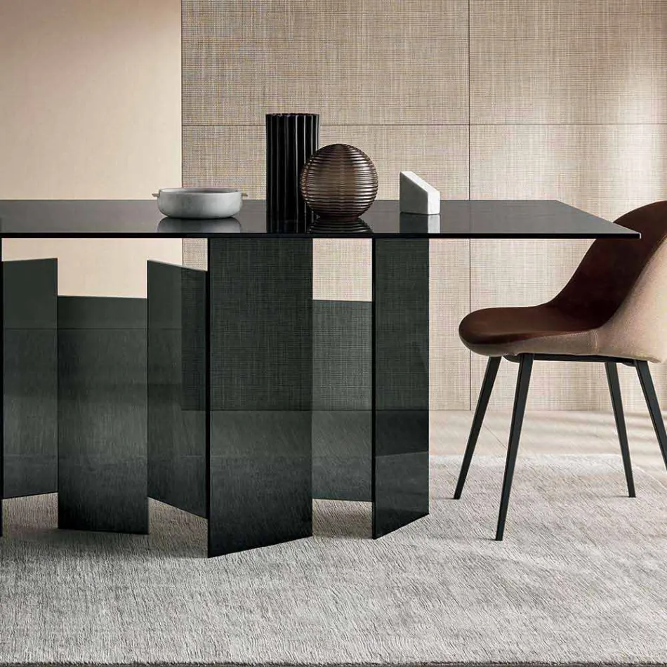 Tavolo da Pranzo Moderno in Vetro Extrachiaro o Fumè Made in Italy – Random Viadurini