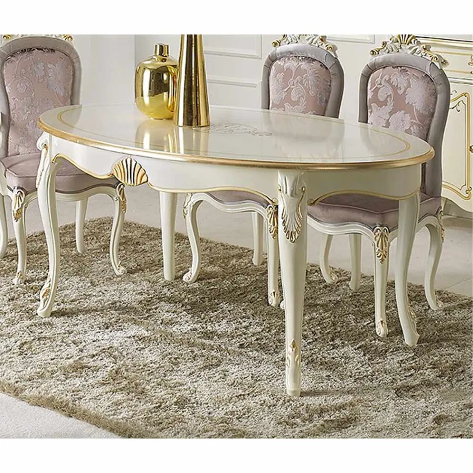 Tavolo da Pranzo Ovale Allungabile 270 cm in Legno Made in Italy - Baroque Viadurini