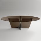 Tavolo da Pranzo Ovale con Piano e Base in Vetro Made in Italy - Tiseo Viadurini