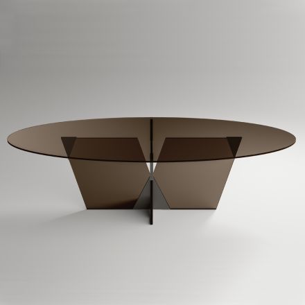 Tavolo da Pranzo Ovale con Piano e Base in Vetro Made in Italy - Tiseo Viadurini