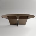 Tavolo da Pranzo Ovale con Piano e Base in Vetro Made in Italy - Tiseo
