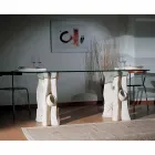 Tavolo da pranzo ovale di petra e cristallo di design moderno Daiana Viadurini