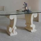 Tavolo da pranzo ovale di pietra e cristallo di design classico Aracne Viadurini